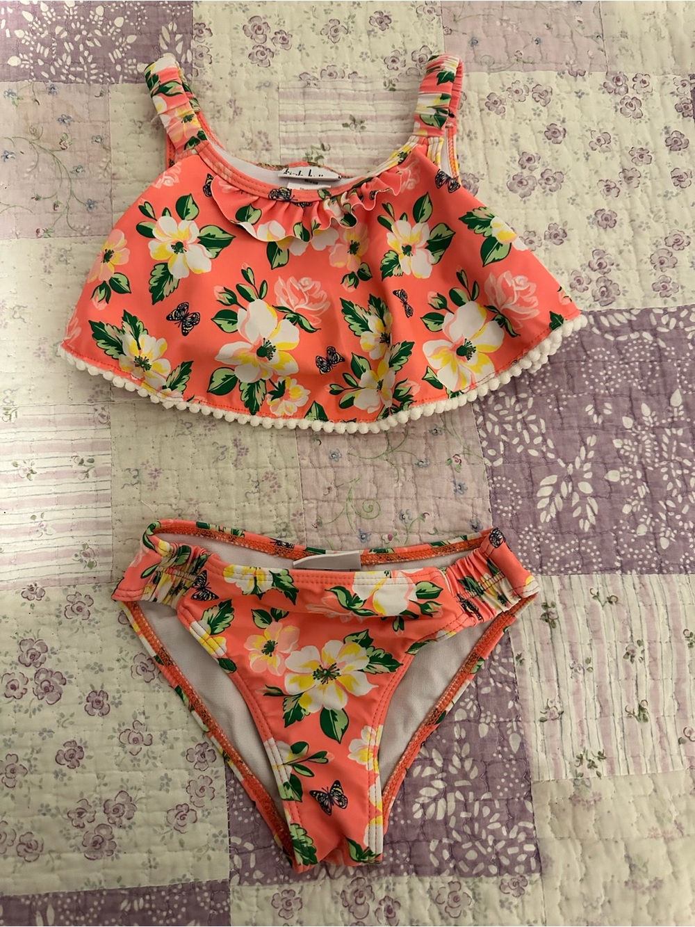 Girls Floral Coral Two-Piece Swimsuit - Kids